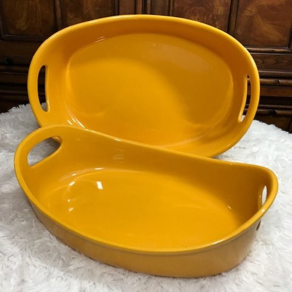 NWOT Set of 2 Rachael Ray Yellow 2qt/3qt Oval Handled Baking Dish - Picture 1 of 13
